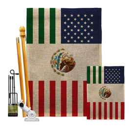 USA Mexico Burlap Flag Kit Stand Pole Burlap Wall Hanging Decor Home Porch Bandera para Mexican Gifts MAGA Abolish ICE Support Sign Protest Poster Californian Hispanic Heritage Month Pride Decor