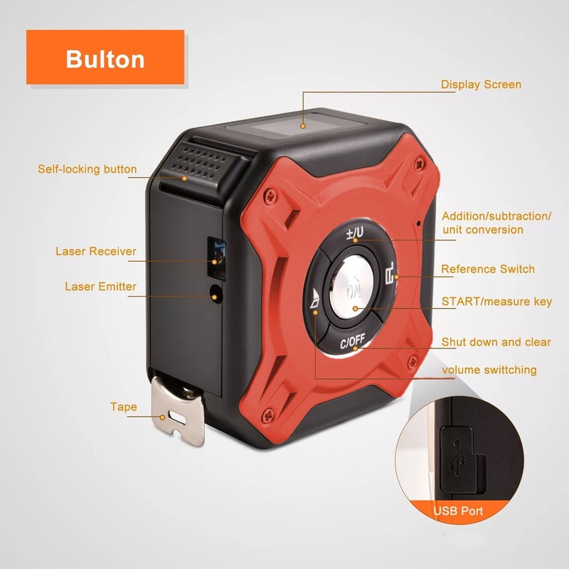 Digital Laser Tape Measure Aluminum Alloy Rechargeable 131FT Laser Measuring