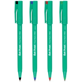 Pentel R50 Fine Point Rollerball Pen - 0.8mm Tip - 0.4mm Line Width - 77% Recycled - Black, Blue, Red and Green (Pack of 4)