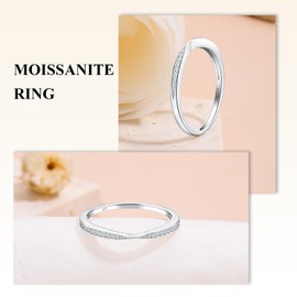 AGRULE 1.4mm Thin Stackable Wedding Band Moissanite Anniversary Ring White Gold Plated Sterling Silver Bow Ring 0.1 Cttw Lab Diamond Rings for Women, Size 8