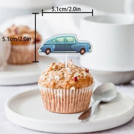 18pcs Glitter Car Dessert Cupcake Topper Pick for Transportation Theme Decor Supplies Baby Shower Men Women Kids Happy Birthday Wedding Party Decorations