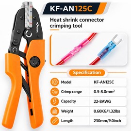 KF CPTEC Professional Heavy-Duty Ratcheting Crimping Tool – Adjustable for Heat Shrink Connectors AWG 22‑8 (0.5‑8 mm²) | Electrical, Automotive & DIY Projects