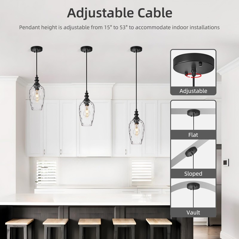 AIBISOD Glass Pendant Lights for Kitchen Island 2 Pack, E26