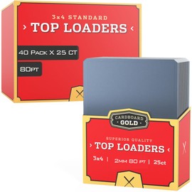 (40) Cardboard Gold - 80pt Top Loaders for Cards - Premium 3x4 Inch Trading Card Toploaders - Protect Your Sports Cards with These Crystal Clear Hard Plastic Sleeves Protectors - 25 Count Packs.