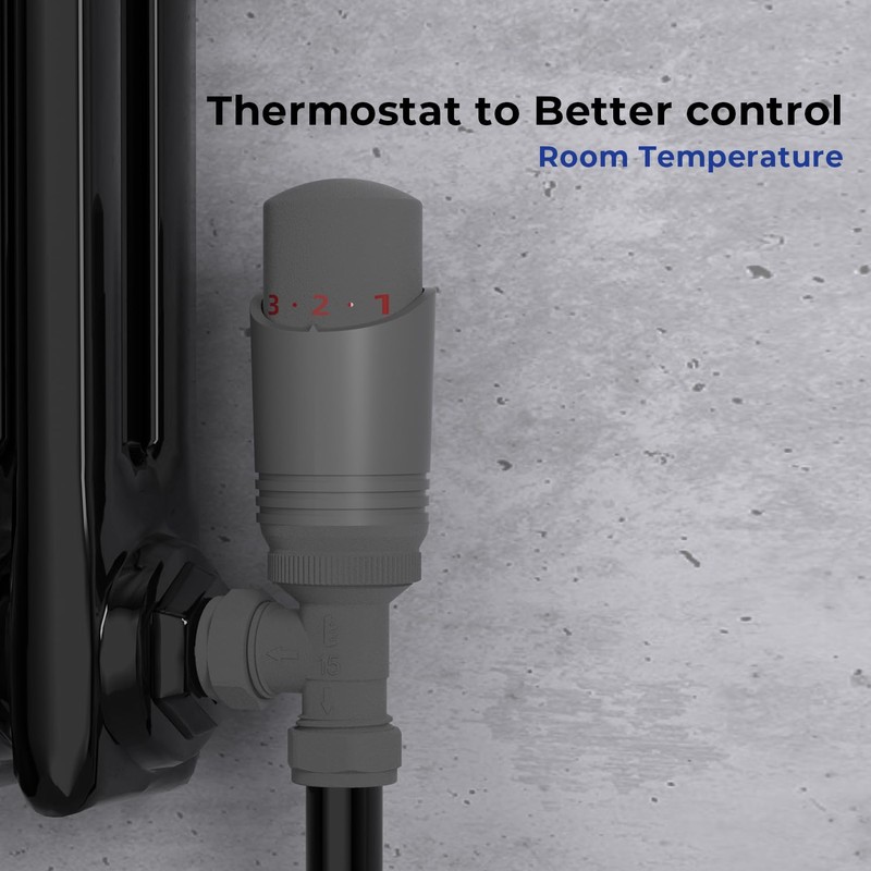 Vancoco Anthracite TRV Angled Thermostatic Radiator & Towel Rail Valve