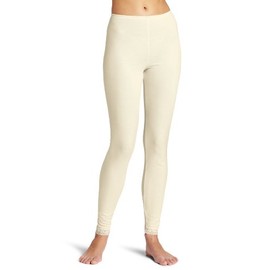 Cuddl Duds Women's Lace Edge Long Legging, Cream, Large