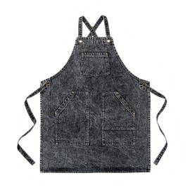 Pincy Cotton Denim Apron, Unisex Adjustable Bib Apron with Pockets for Cooking Kitchens (ZKD-Black)