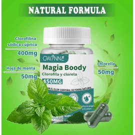 Gwynne Boody Magic Tabletas Clorofila Natural Olor Corporal Femenino Contiene 450 Chlorella Suplemento Desodorante Hombres Mujeres Cápsulas