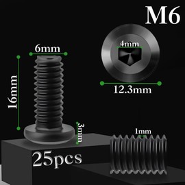 Pack of 25 M6 x 16 mm Flat Head Screws M6 Screws Black Stainless Steel Screws 304 Hexagon Socket Flat Head Full Thread Rounded Head Screws with Allen Key for Household Appliances Industrial Machines
