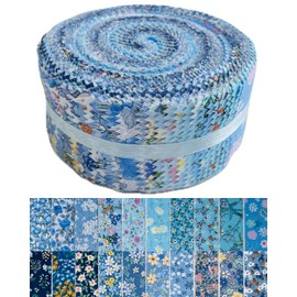 Jelly Roll Fabric 100% Cotton Quilting Fabric, 40 Pre-Cut Strips (2.5 x 44 Inch) for Quilting and Sewing - 20 Assorted Floral Prints- Blue Mediterranean