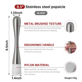 8.5″White Head Stainless Steel Muddler, Cocktail Mashers, Hammered Drink Mixers with Hammered Design, Suitable for Crushing Ice and Mixing Drinks 1PC