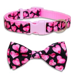 Pohshido Valentine's Day Dog Bow Tie Collar Adjustable Pink Heart Pattern for Large Medium and Small Dogs Perfect for Puppies and Pets