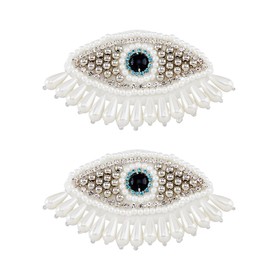 SUPERFINDINGS 1Pc Glass Beaded Evil Eye Patches Sew on Tassel Beaded White Patches Imitation Pearl Evil Eye Appliques Garments Accessories Appliques for Vintage Sewing Skirt Costume Gown