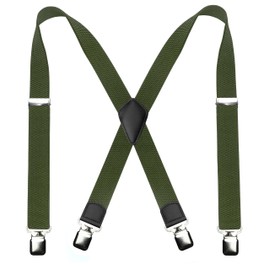 JEMYGINS X Shape Men's Adjustable Elastic Braces with 4 Metal Clips for Everyday Work or Wedding Unisex, olive green