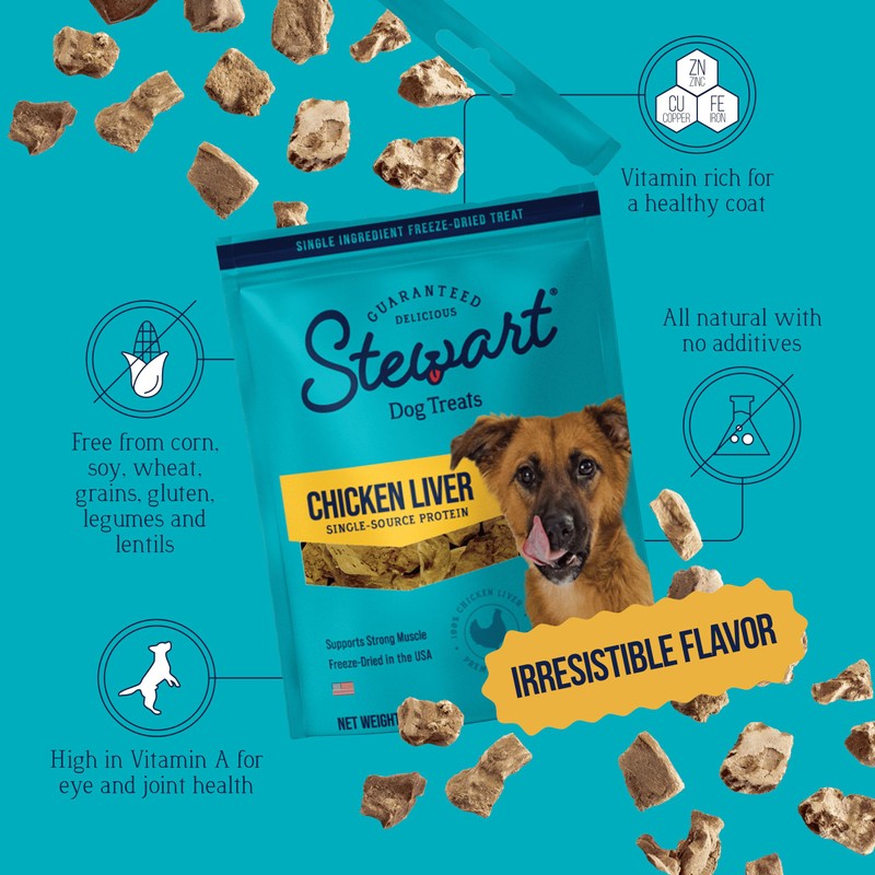 Stewart 100% Chicken Liver Dog Treats, 2.5 oz Pouch, ~45