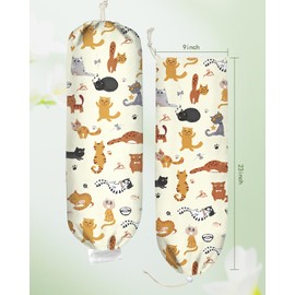 Kokaaee Plastic Bag Holder, Grocery Bag Organizer - Kitchen Dispenser Holders Reusable Shopping Western Hanging Wall with Free Adjustment with Drawstring Closure for Women Home Cute, Cats