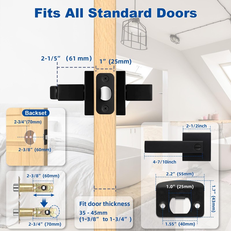 Estmoon 1 Pack Door Handle Black Interior Door Knobs, Keyless