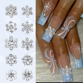 20Pcs Christmas Nail Charms 3D Alloy Snowflake Nail Art Rhinestones Silver Metal Crystal Nail Gems Shiny Zircon Snowflake Designs Winter Nail Jewelry for Women DIY Xmas Manicure Decoration Accessories