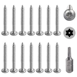Hilitchi 50 Pcs M3.5 x 25mm Stainless Steel Button Head Torx Sheet Metal Screws Self-Tapping Security Silver Screws Anti-Theft Tamper Proof with Bit T15