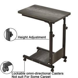TigerDad Adjustable Height C Table Sofa Side Bedside Table with Wheels, Hospital Bed Table Rolling Tray with Storage, Mobile Computer Desk Laptop Table for Home Use,Gray