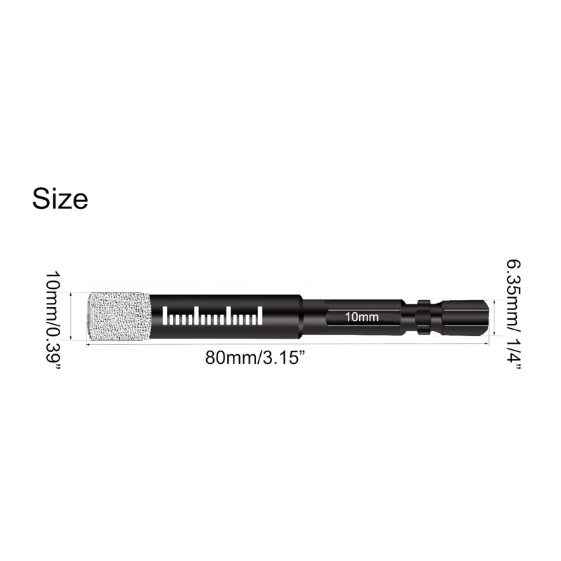 NACX 10mm Dry Diamond Drill Bits, 1/4 Hex Shank Brazed