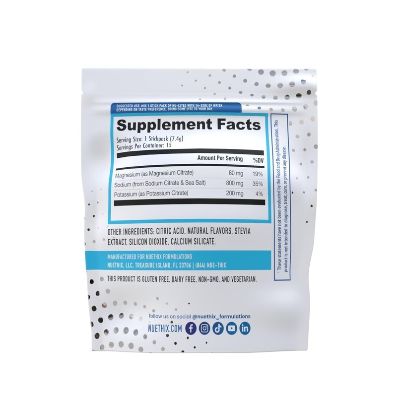 NuEthix Formulations NU-LYTES Electrolytes Hydration Packets, Zero Calories, Zero Sugar,