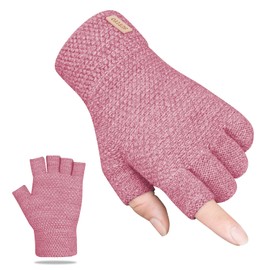 SUTIYO Fingerless Gloves Winter Gloves for Men and Women Warm Half Finger Gloves Knitted Soft Lining for Driving Writing (Rose)