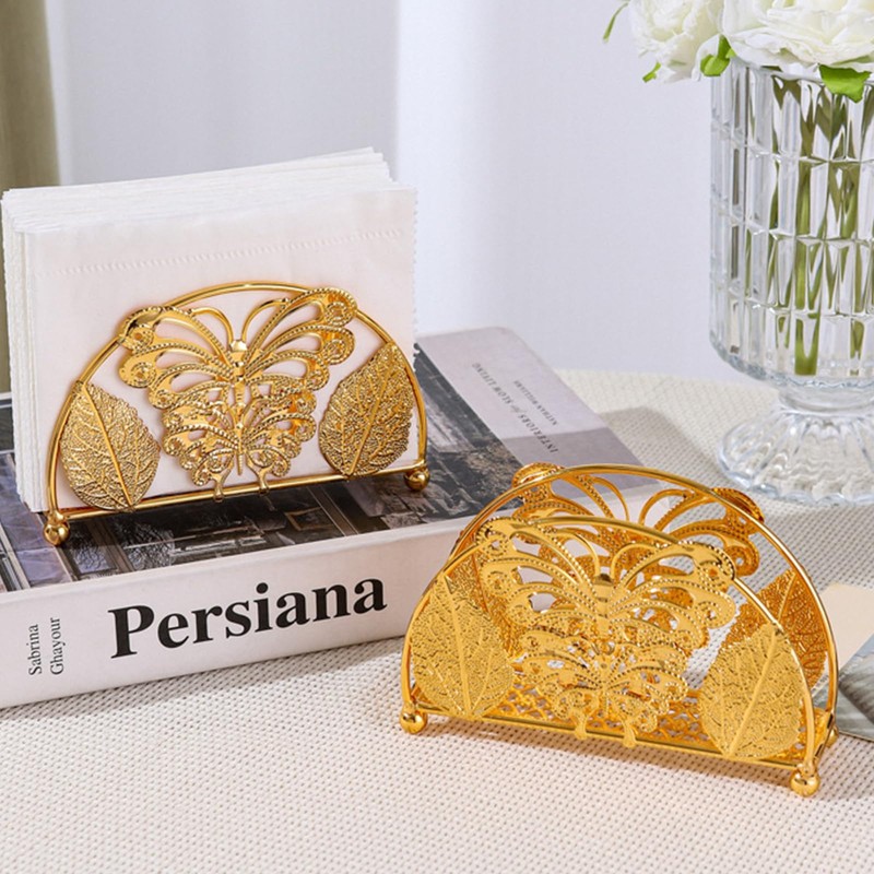 Gold Butterfly Napkin Holder, Modern Metal Upright Napkin Dispenser for