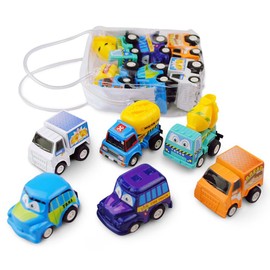 YOBOKO Toddler Car Toys, Birthday Gifts for Children Boys/Girls, Return Cycle Pull-Back Vehicle Car Toys, Small Size Mini Cartoon Truck, Engineering Car Toy Model (6 in 1, Pull-back)