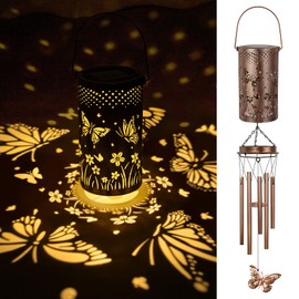 YHmall Solar Wind Chimes for Outside, Butterfly Gifts for Women Men Grandma Mom Hanging Memorial Wind Chimes, Solar Lantern Windchimes Outdoors for Garden Decor