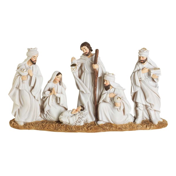 Dicksons Nativity Scene White and Gold Tone 10 Inch Resin