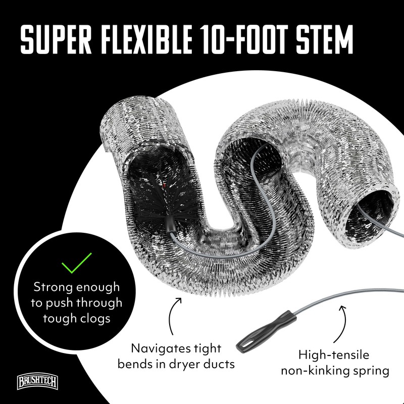 Brushtech Dryer Vent Cleaning Brush - 10-Foot Flexible Duct Cleaning