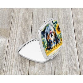 Caroline's Treasures Border Collie in Sunflowers Compact Mirror Decorative Travel Makeup Mirror for Women Girls Gifts Pocket Makeup Mirror Folding Handheld