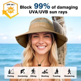 AYPOW Women's UV Protection Sun Hat Wide Brim Beach Hat Breathable Foldable Outdoor Cap Fishing Hat Summer Hat Portable Safari Hat Bucket Hat Camping Hat for Golf Travel Hiking, khaki, Unit size