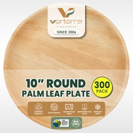 Verterra Palm leaf Plates - 10 inch Round, 300 Pack – Like Bamboo Plates Disposable And Eco-friendly Dinnerware Dessert Bulk Plates for Events, Dinner Party Plates, Weddings