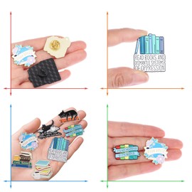 FOVIUPET 7pcs Cartoon Books Enamel Pins with Beige Velvet Bag, Magic Book Badges Cute Collar Brooch Decorative Lapel Pins for Backpack Clothing Learning Gifts for Teacher Student Readers Book Lovers,