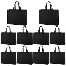 やぬき 10個入 手提げ袋 不織布バッグ 不織布袋 35×25×10cm 黒 小さめ