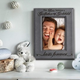 BELLA BUSTA Love a Between Godfather and Godchild Lasts Forever-Birthday, Christmas, Wedding gift for Godfather, Godchild -Engraved Leather Picture Frame (5 x 7 Vertical)