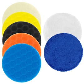 QWORK® 7 Pcs Polishing Pads Set,6 Inch Foam Polishing Pads,With Wool Buffing Pads And Microfiber Pad For Polishing Waxing Sealing Glaze, Use With Eccentric Machines