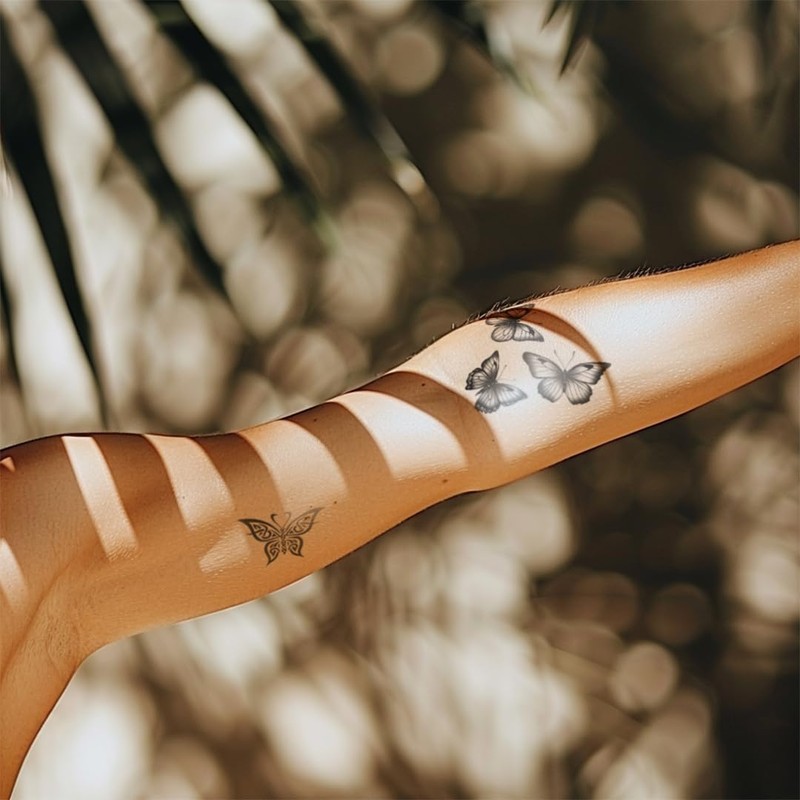 One Grace Small Butterfly Temporary Tattoos - Realistic Black and