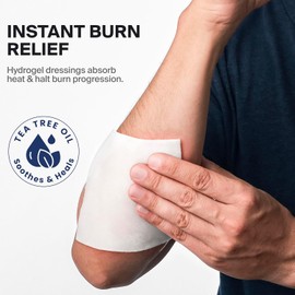 SurviveX Apósitos de hidrogel para quemaduras con aceite de árbol de té - 10 x 10 cm, estériles y antiadherentes - Primeros auxilios de emergencia para enfriamiento, alivio y calma instantáneos - Paqu