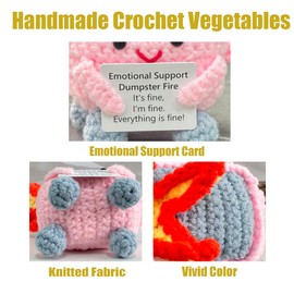 Emotional Support Crochet Dumpster Fire with Positive Card Cute Room Decor Knitted Toys Funny Crochet Support Buddies Gifts for Friends (Pink)