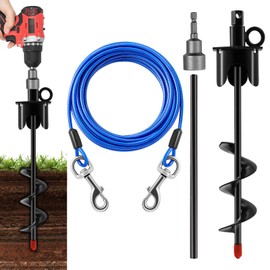 Dog Tie Out Cable&Stake,30FT Dog Leads for Yard,Heavy Duty Ground Anchor