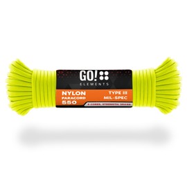 GO!elements 15 m Paracord Rope Made of Tear-Resistant Nylon Cord – 4 mm Paracord 550 Type III Cord – Suitable as All-Purpose Rope & Cord – Max. 250 kg, Colour: Neon