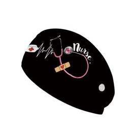 Babrukda Wide Headband with Button Elastic Turban Hairbands Head Wraps for Women Men Nurse Print Headwear Nurse and Doctor Sweatband Headwrap Non Slip Breatheable for Working