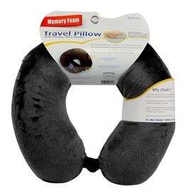 Cloudz Cloudz Memory Foam Travel Neck Pillow with Snap & Pocket - Black