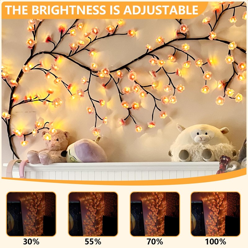 FNHMSL Cherry Enchanted Willow Vine Lights, 7.55FT 144LED 2PCS Pink