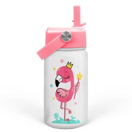 Flamingo Water Bottle - Kids Water Bottle with Straw Lid - 12 Oz Insulated Stainless Steel Water Bottles for Kid Girls - Travel Cup for School Sports