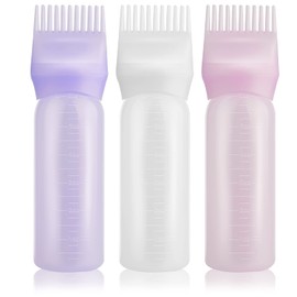 Gezimetie Root Comb Applicator Bottle Hair Dye Applicator Brush 3 Pack Applicator Bottle for Hair Root Comb Color Applicator Bottle 6 Ounce with Graduated Scale(Pink+White+Purple)