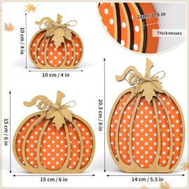 Catephe Fall Decor for Home, 3 Pcs Wooden Fall Decorations, Fall Pumpkin Decor Self Sitters, Autumn Thanksgiving Pumpkin Table Mantel Decorations